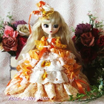社交界のマドンナ プリンセスシャービックオレンジのリボンフリルデザインドレスの画像