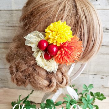 花funwari  ポンマムとチュールの髪飾り クリップピンタイプNo588の画像
