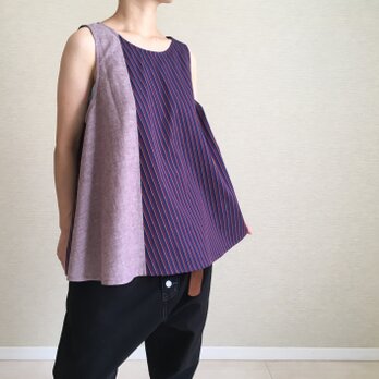 ダンガリー×ストライプのゆるタンク011(ボルドー系)