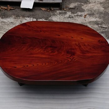 【送料無料】ケヤキ一枚板楕円形ローテーブル・ダイニングテーブル 拭き漆仕上げ【一点もの】の画像