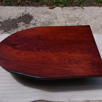 【送料無料】ケヤキ一枚板半楕円形ローテーブル・ダイニングテーブル 拭き漆仕上げ【一点もの】の画像