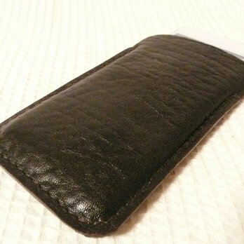 手縫いi Phone 5専用立体的ケース　こげ茶シボ牛革の画像