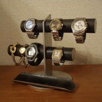 腕時計　飾る　ブラック6本掛け腕時計スタンド ロングトレイタイプの画像