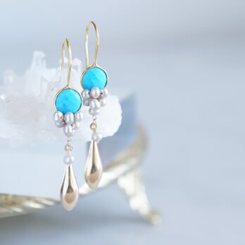 Gemstone Blue Turquoise&Genuine Silver Pearl Earringsの画像