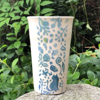 Large kakitoshi cup - 猫やオナガドリが来る庭の画像