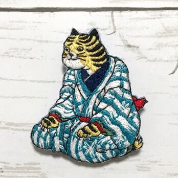 手刺繍浮世絵ブローチ＊歌川国芳「道化拳合」の虎の画像