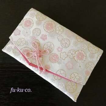 金襴 fu·ku·co. 御朱印帳ケース　Mサイズ　白地にピンク丸桜の画像