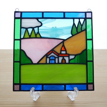 ステンドグラス ミニパネル 丘の家 15cmの画像