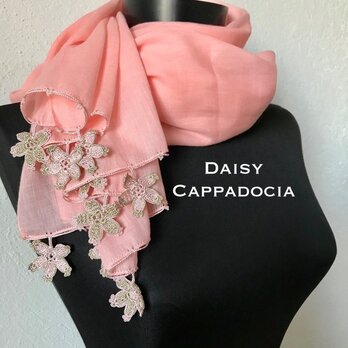 ＜オータムセール＞桜の刺繍モチーフ　オーガニックコットンストール（綿100％）ライトピンクの画像