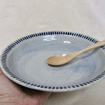陶器 リムカレー皿　青灰釉【190812】の画像