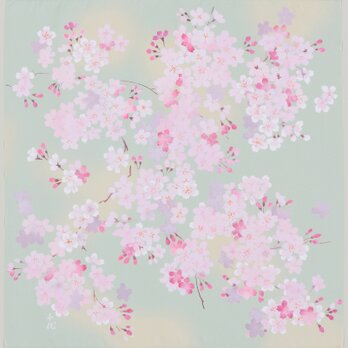 風呂敷　ふろしき　弁当包み　宇野千代　さくら　ふわり桜　グリーン　ポリエステル100％　70cm幅 　ギフトの画像