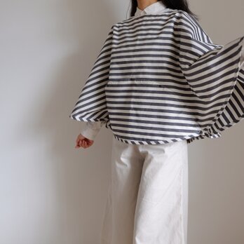 ◎ 新春 sale ◎ 2way ポンチョ ボーダー 綿麻 高密度ウェザークロス 【 生成り と 紺 】 ボートネックの画像