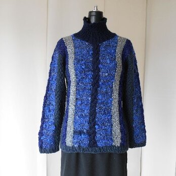 紺系の模様編みセーター（Ａ）の画像