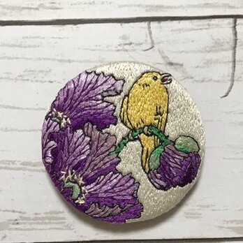 手刺繍浮世絵ブローチ＊小原古邨「芥子に金糸雀」よりの画像