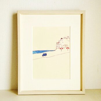 原画「バカンス」※木製額縁入り（インチサイズ）の画像