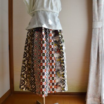 着物リメイク　銘仙ギャザースカート　Ｊ-28の画像