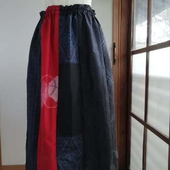紺色の大島紬　ギャザースカートの画像