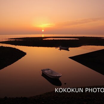 有明海の朝の風景「静かな朝の海」（A４サイズ）の画像