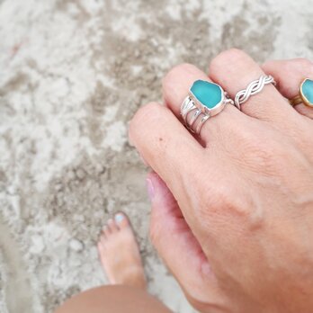 【14号】silver925 seaglass ring 5lineの画像