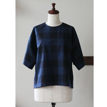 ビッグシルエットのブラウス　ブロックチェック　ネイビー（M）