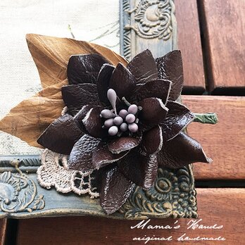 ⭐️1点限定⭐️《革の花》ブラウン 茶色 レース スカーフ留め コサージュ ブローチ
