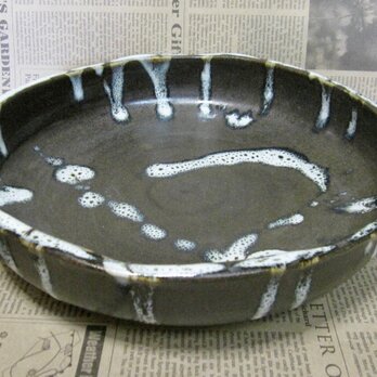 陶製花器　水盤 黒マット＋白　【190921】の画像