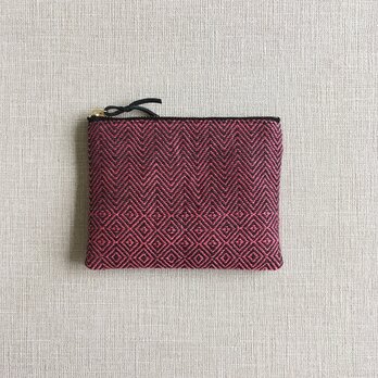 手織りミニポーチ（Accessory case 14cm Pink herringbone& bird's-eye）の画像