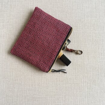 手織りミニポーチ（Accessory case 14cm Pink herringbone）の画像