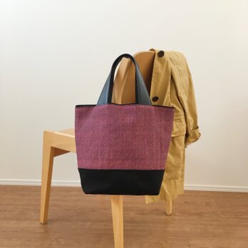 手織りトートバッグ（Tote bag Pink herringbone）の画像