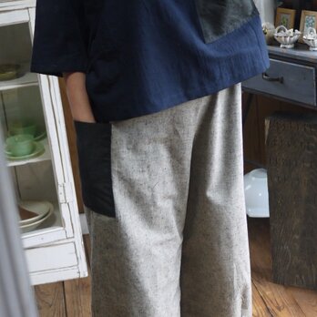 久留米絣と正絹ポケットのパンツの画像