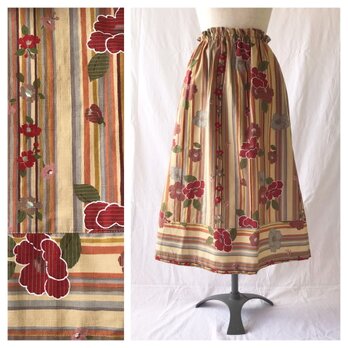 【和柄】はんなりと可愛い裾切替スカート：80cm丈（レンガ）の画像