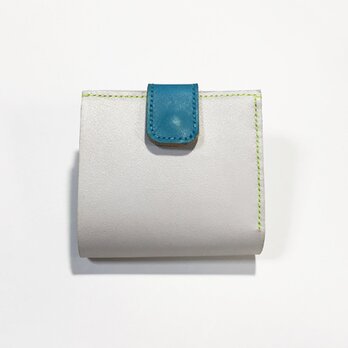 牛革のお財布（ライトグレー×ブルー×ネオンイエロー）の画像