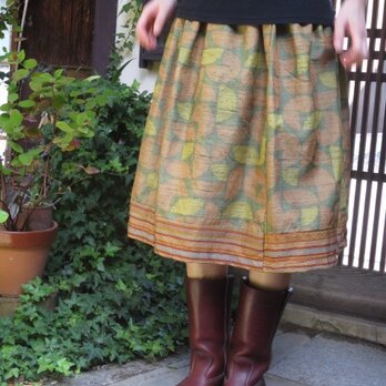 着物リメイクスカート☆秋景色にとけこむ紬で♪ブーツに合う65㎝丈の画像