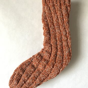 手編み靴下 柿渋（かきしぶ）色 フリーサイズの画像