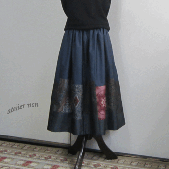 着物リメイク♪ 色々大島紬で大人スカート：丈７６ｃｍ（裏地付き）の画像
