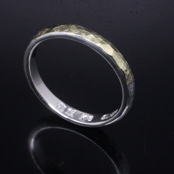 指輪 メンズ レディース : 甲丸 岩石丸 鎚目 シルバー リング 3mm幅 シルバー×K18 14～26号 シンプルの画像