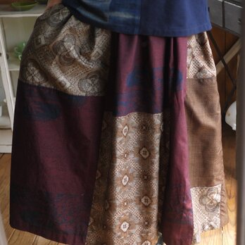 大島、結城紬正絹からリメイクパッチスカートの画像