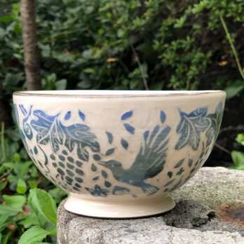 Kakiotoshi bowl － 葡萄とヒヨドリの画像