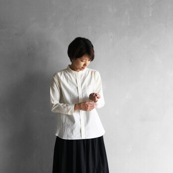 綿ウールタイプライタークロスシャツブラウスsize2（きなり）【レディス】