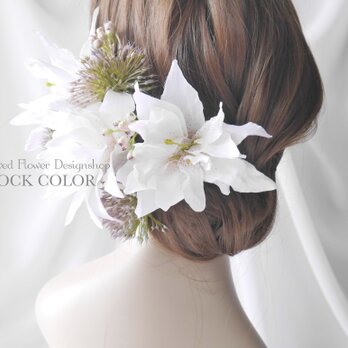 八重咲きリリィ(百合)とアリウムのヘッドドレス/ヘアアクセサリー＊結婚式・成人式・ウェディングドレスにの画像