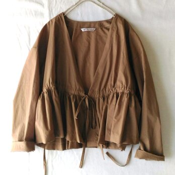 ブラウン♡綿麻ショートカシュクール♡羽織もの♪レイヤードスタイル♡着回し