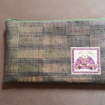 リメイク*ふっくら長方形なポーチ*渋緑織紫兎の画像