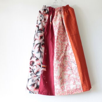 ☆パッチワーク　銘仙着物ロングスカート☆/31ks59