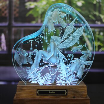 妖精「I Wish 祈り」　LED照明付き　エッチングガラス パネルオブジェの画像