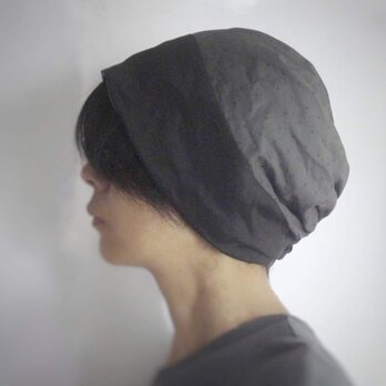ターバンな帽子　プチドット+黒+グレー　送料無料の画像