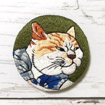 手刺繍浮世絵ブローチ＊歌川国芳「猫のすゞみ」よりの画像
