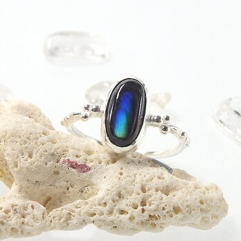 ～華奢でクールな指輪～　スペクトロライトの粒飾りリング　約15号