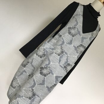 1015    着物リメイク　コクーン　ジャンバースカート     手織り紬の画像