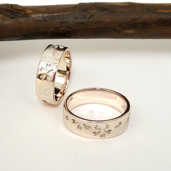 霞桜 オーバーレイリング 幅6ミリ　ピンクシルバー【和柄えす】