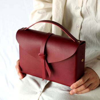 2way レザーボックスバッグ スリム #ワイン/ box bag slim #wineの画像